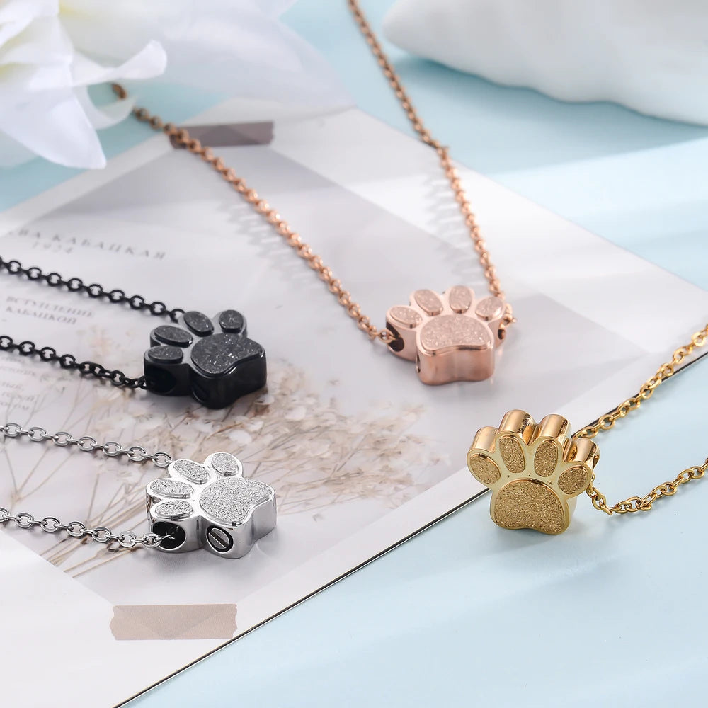 Stainless Steel Paw Print Perfume Necklace
